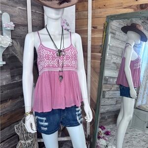 Sim & Sam Elegant Pink Embroidered Peplum Camisole